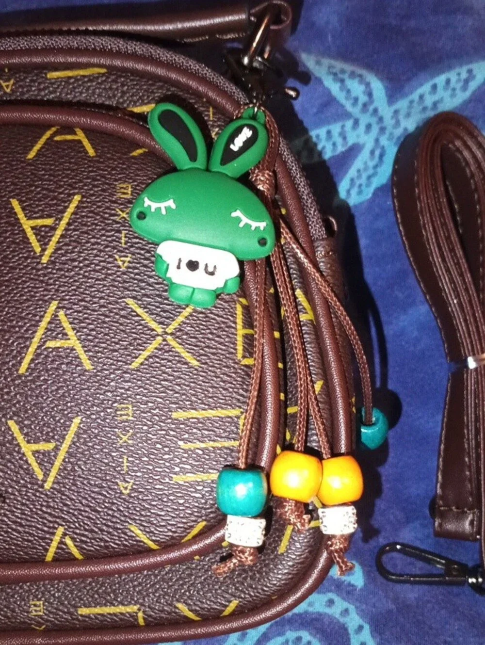 Brown Crossbody Bag with Yellow Monogram Accent